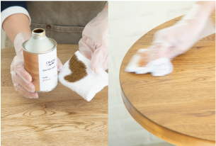 テーブルにメンテナンスオイルを塗る写真