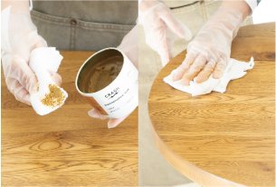 テーブルにワックスを塗る写真