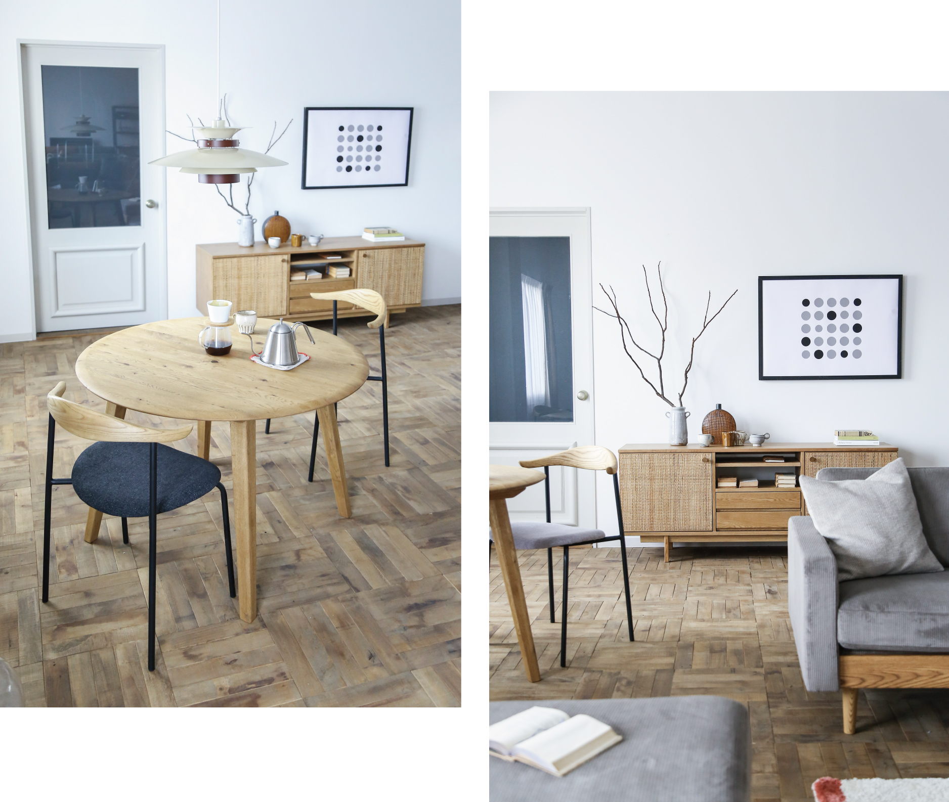 優しいオーク材などの北欧インテリアでコーディネートされた写真