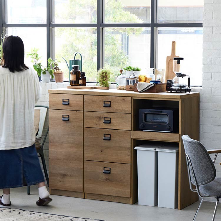 ダストン ダイニングボード 60cm(上台:ガラス戸両開き 下台:引出)