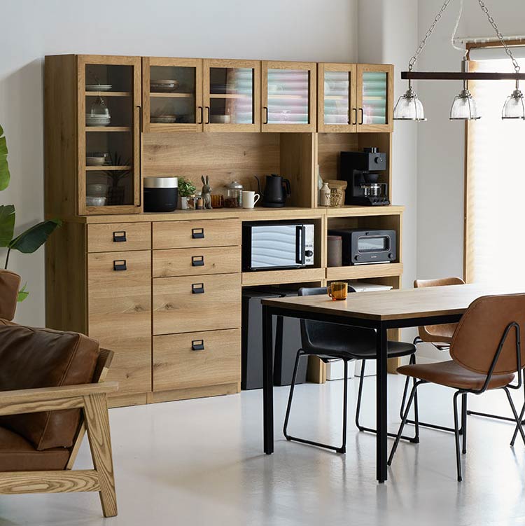 ダストン ダイニングボード 60cm(上台:ガラス戸両開き 下台:引出)