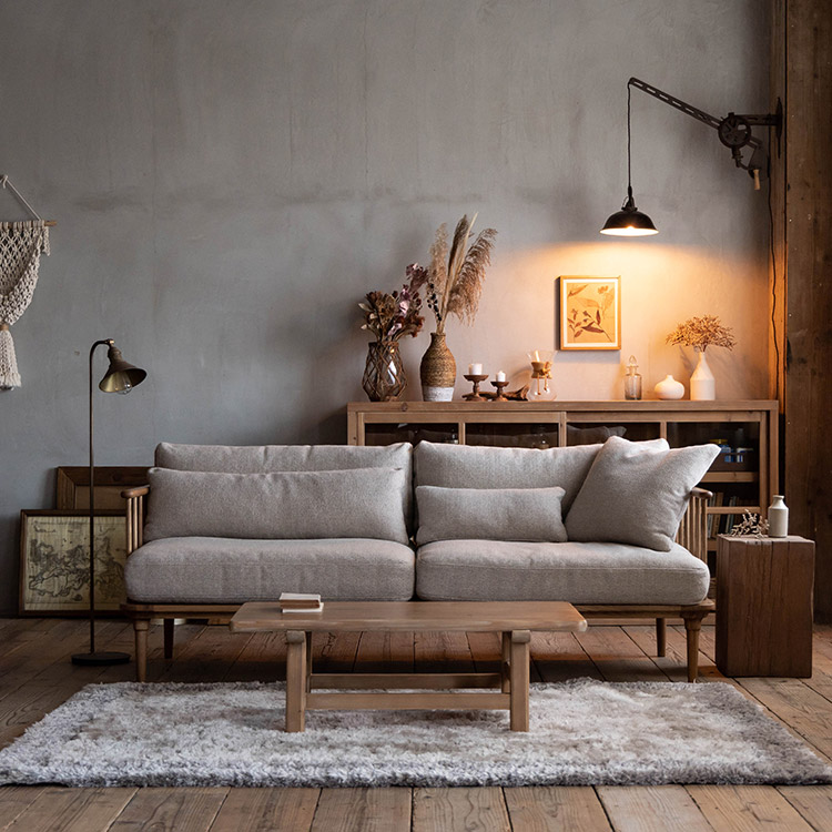 フーバソファ 3人掛け 両肘 ライトブラウン木脚