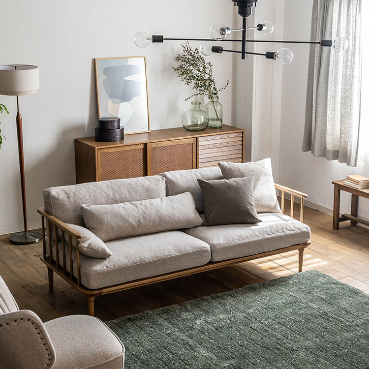 フーバソファ 3人掛け 両肘 ライトブラウン木脚