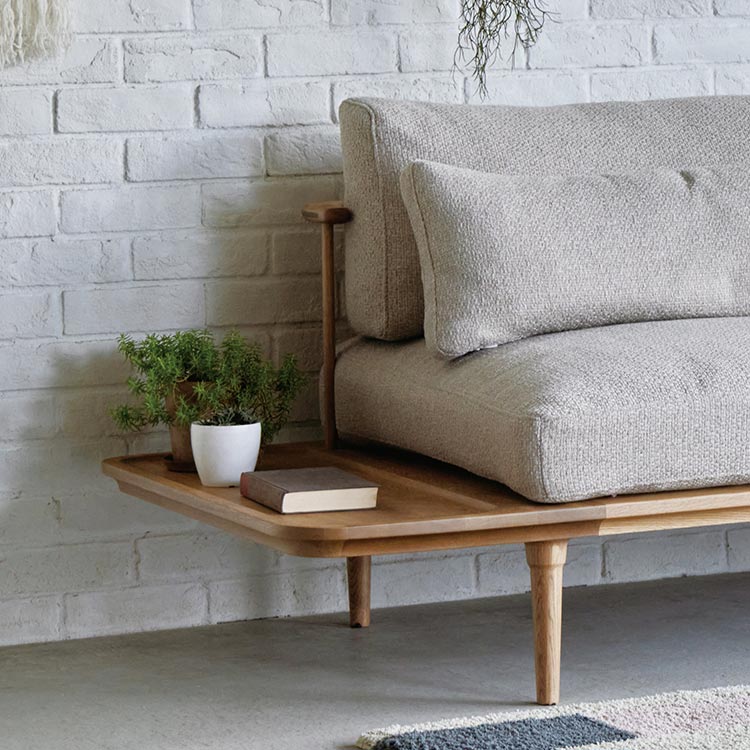 フーバソファ 3人掛け 棚付き片肘 ライトブラウン木脚