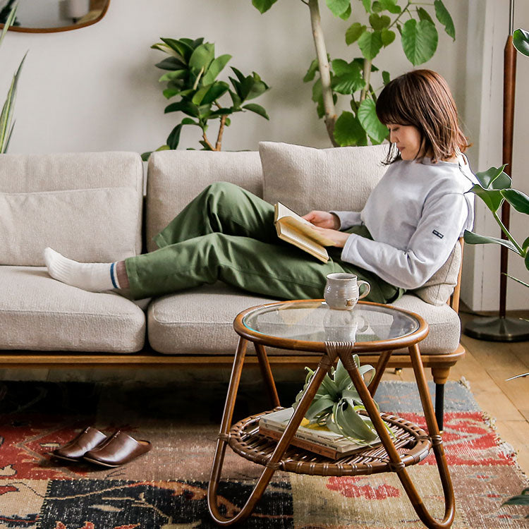 フーバソファ 3人掛け 棚付き片肘 ライトブラウン木脚