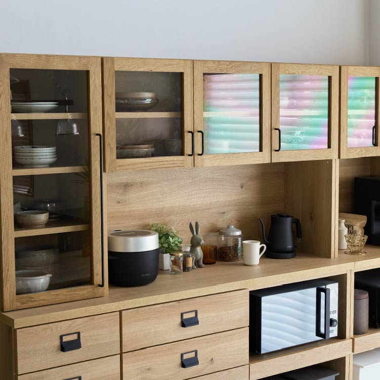 ダストン ダイニングボード 60cm(上台:オープンガラス戸 下台:オープン)