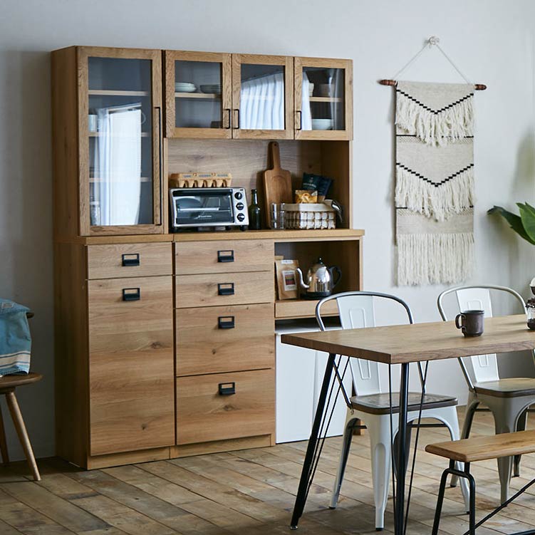 ダストン ダイニングボード 60cm(上台:オープンガラス戸 下台:オープン)