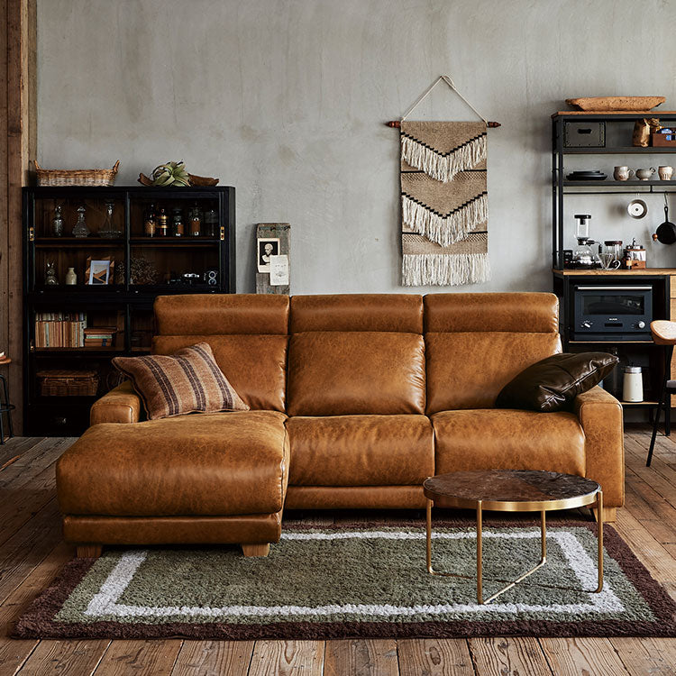 ハーデス ソファ 左カウチ オーカーブラウン（スーパーレザーテックス）