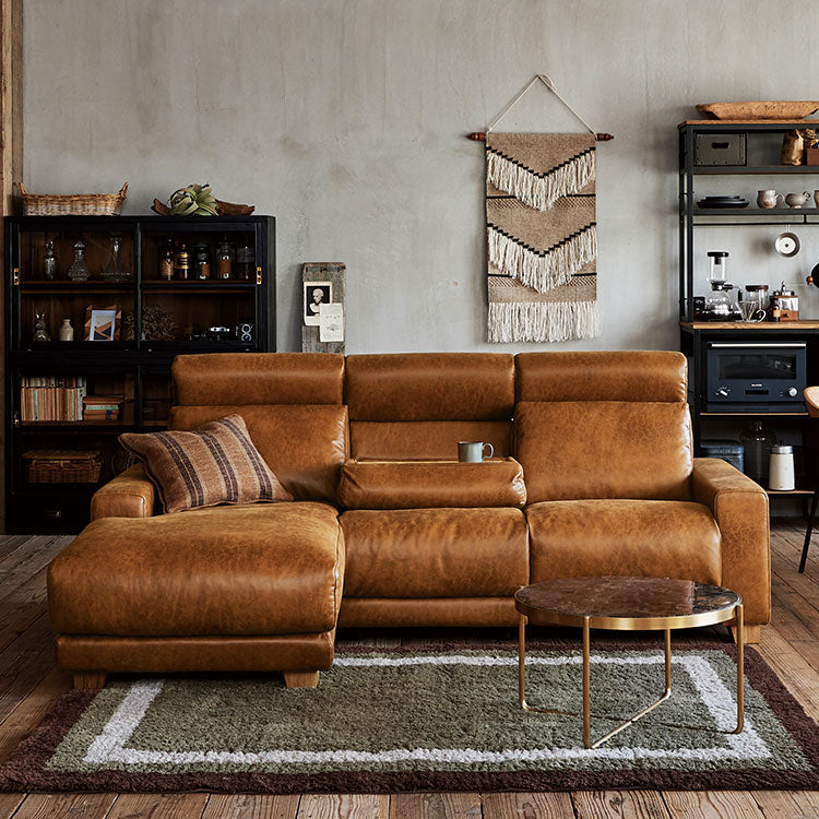 ハーデス ソファ 左カウチ オーカーブラウン（スーパーレザーテックス）