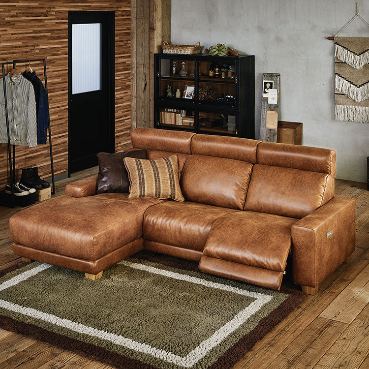 ハーデス ソファ 右カウチ オーカーブラウン（スーパーレザーテックス）