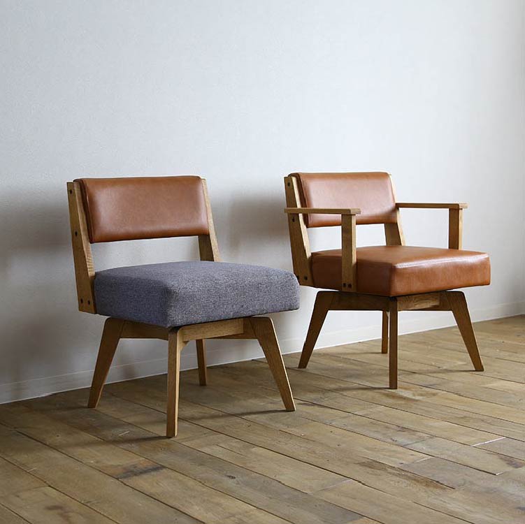 カイン 回転式ダイニングチェア 肘付