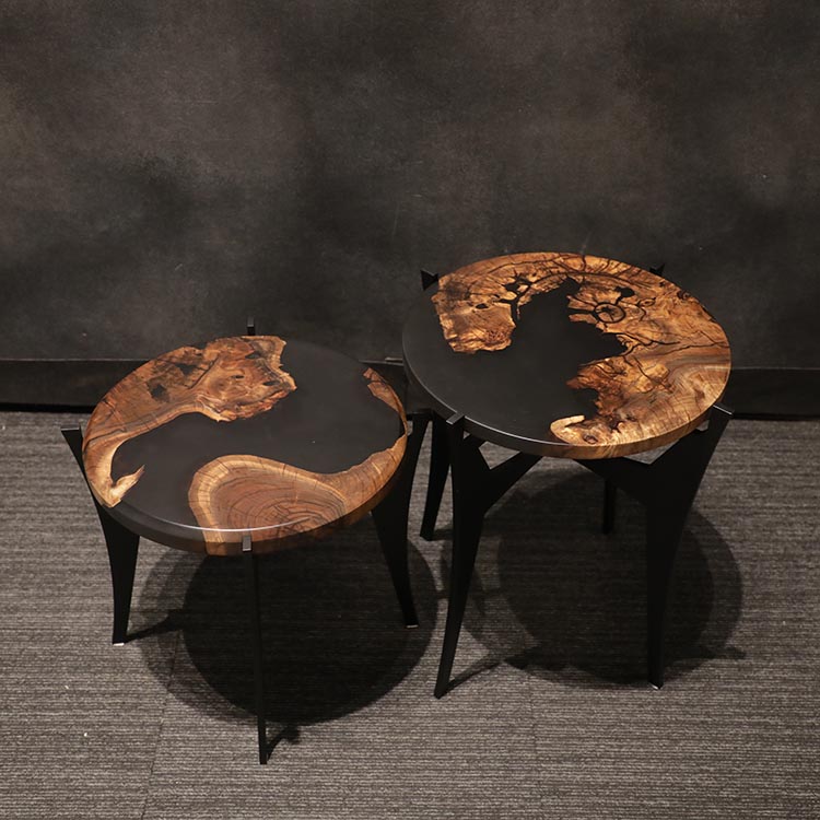 RESIN　ウォールナットサイドテーブル　H400/H500　2セット