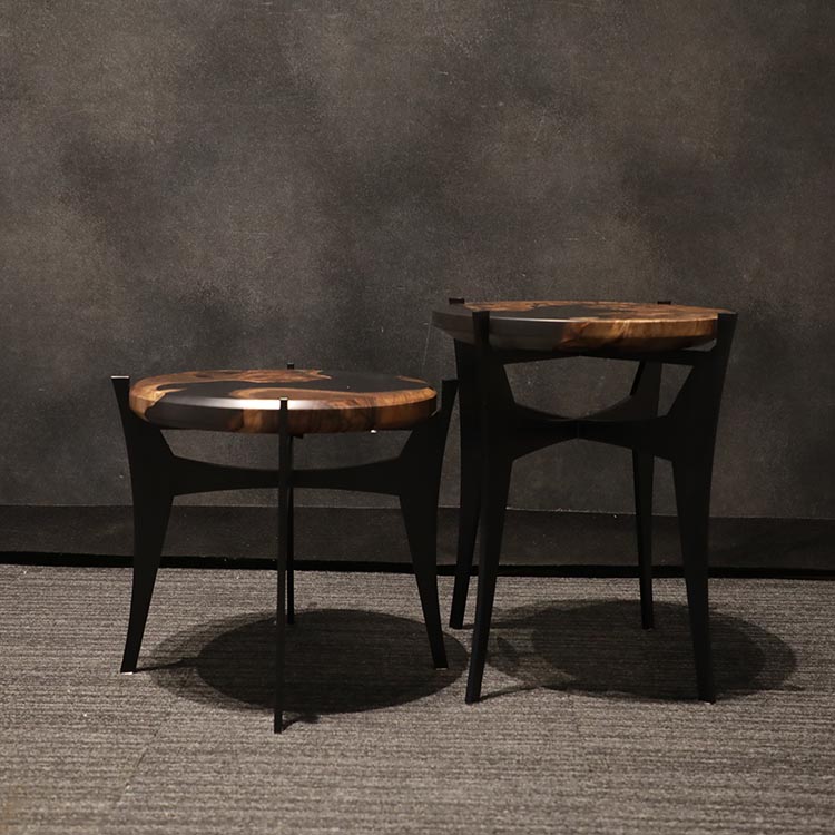 RESIN　ウォールナットサイドテーブル　H400/H500　2セット