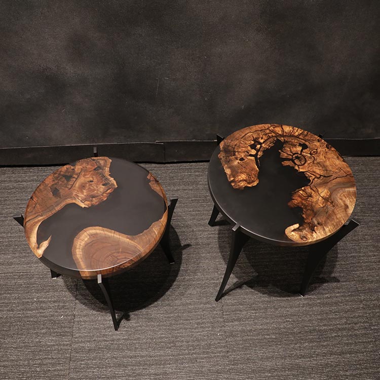 RESIN　ウォールナットサイドテーブル　H400/H500　2セット