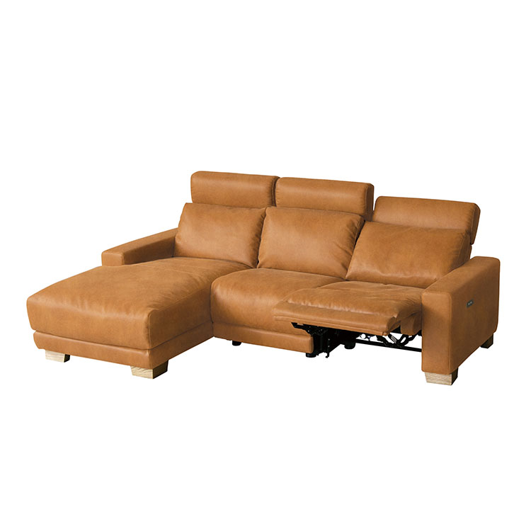 【直営店限定カラー】ハーデス ソファ 右カウチ レザーテックスキャメル[ks]