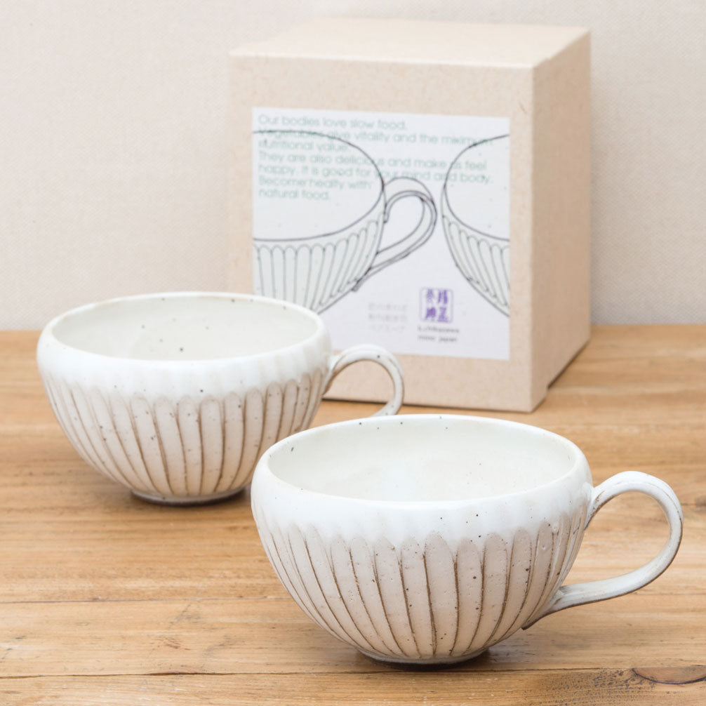 粉引削ぎ目ペアスープマグ